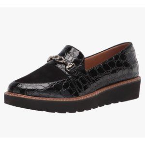 Naturalizer Edie Chunky Leather Suede Loafers Black Croco 9.5 Wide